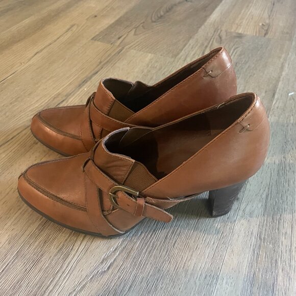 Franco Sarto Shoes - Franco Sarto Women's Brown Leather Slip-on Western Heel Shoe Size: 8M